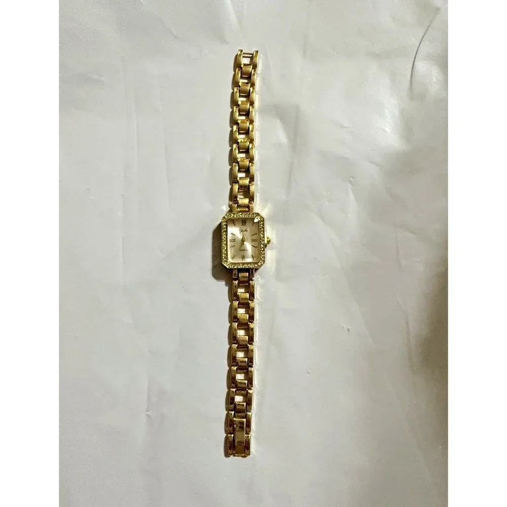 Women's Gold Tone Rectangle Bracelet Wristwatch White Roman Dial Analog Dress